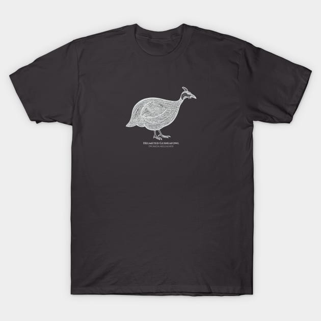 Helmeted Guineafowl with Common and Scientific Names - pretty bird design T-Shirt by Green Paladin